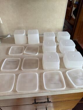Vintage 1981 Mobil Oil Chemical Co. Plastic Freezer Containers Lids Sheer White